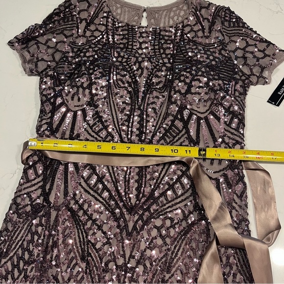 R&M Richards Mocha Short Sleeve Sequin and Mesh Gown 8 - Picture 12 of 16